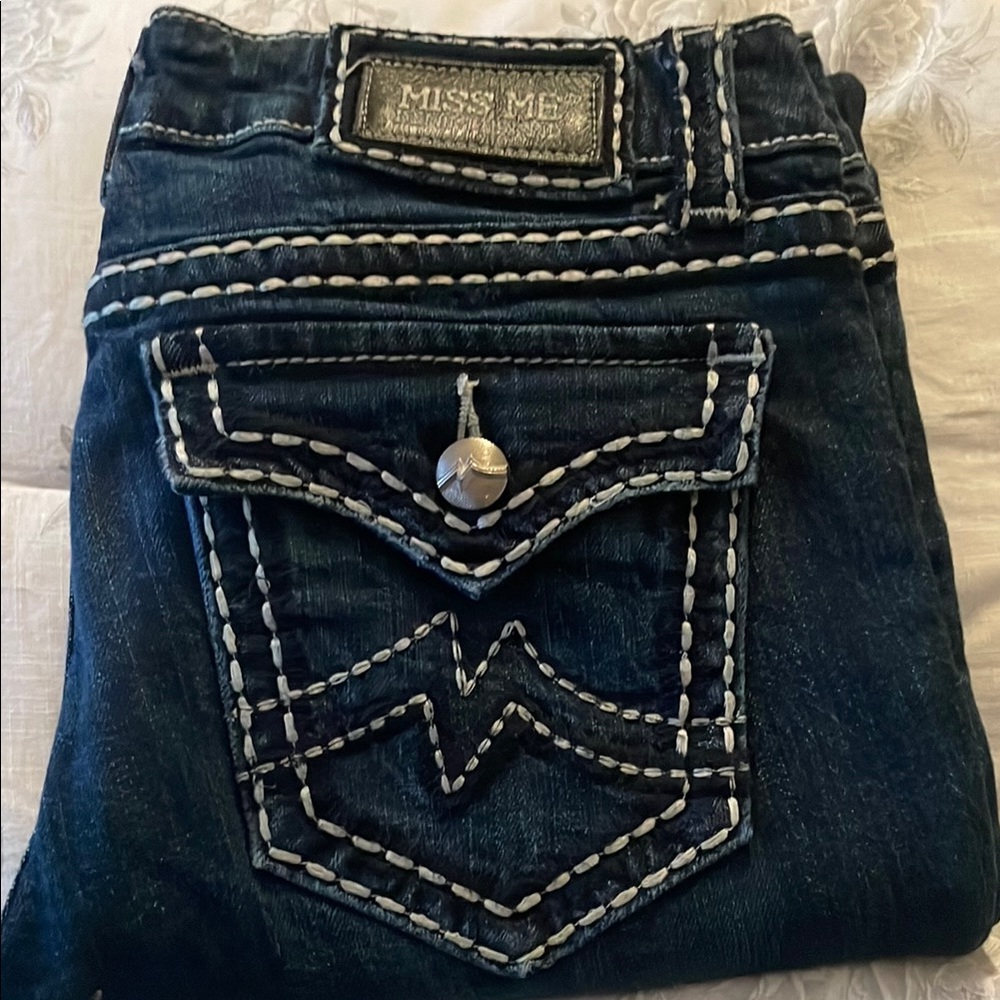 Miss Me Blue Boot Cut Jeans with Decorative Stitching